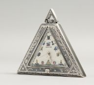 A SILVER TRIANGULAR MASONIC CERVIVE POCKET WATCH