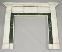 A GOOD 18TH CENTURY ADAM WHITE MARBLE FIREPLACE with panels of cherubs, chariots and columns with