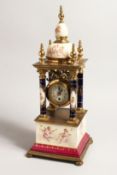 A SUPERB 19TH CENTURY VIENNA SQUARE SHAPED COLUMN CLOCK, with porcelain panels painted with cupids