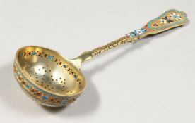 A RUSSIAN SILVER ENAMEL SIFTER SPOON. Mark 84. 6.5ins long.