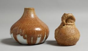 TWO SMALL STONEWARE VASES. 4ins and 3ins high.