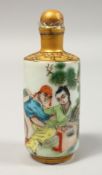 A CHINESE PORCELAIN EROTIC SNUFF BOTTLE, 3.75ins
