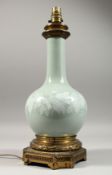 A GOOD 19TH CENTURY FRENCH PORCELAIN PATE SUR PATE DESIGN GLOBULAR VASE as a lamp with an ormolu