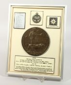 A FRAMED AND GLAZED WW1 BRONZE MEMORIAL DEATH PLAQUE or 