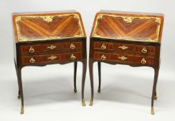 A PAIR OF LATE VICTORIAN LOUIS XV STYLE KINGWOOD AND ROSEWOOD CROSS BANDED GILT MOUNTED BUREAUX DE