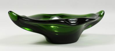 AN ART DECO GREEN GLASS BOWL 14ins long