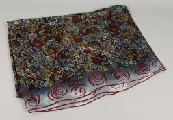 A LARGE SILK SCARF, navy, mustard and red . 80ins x 80ins.