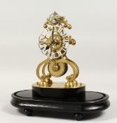 A RARE BRASS SKELETON CLOCK with Detached Lever Escapement, fusee movement 10ins high.