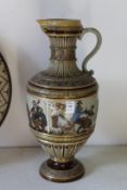 A GOOD LARGE METTLACH POTTERY EWER.