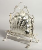 A SILVER PLATED SHELL SHAPED BISCUIT AND CHEESE STAND