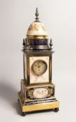 A SUPERB 19TH CENTURY VIENNA SQUARE SHAPED CLOCK with porcelain panels, blue and gilt ground, the