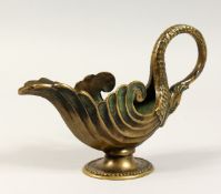 A CLASSICAL BRASS SWAN EWER. 9ins long.