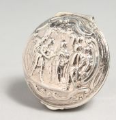 A VICTORIAN SILVER CIRCULAR BOX COVER, the lid with a mythological scene, London 1886, maker J B.