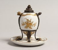 A 19TH CENTURY SEVRES PORCELAIN AND METAL BEAKER 5.5ins diameter.