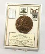 A FRAMED AND GLAZED WW1 BRONZE MEMORIAL DEATH PLAQUE or 