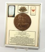 A FRAMED AND GLAZED WW1 BRONZE MEMORIAL DEATH PLAQUE or 