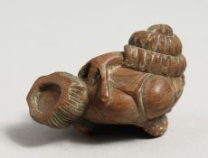 A CARVED WOOD SNAIL NETSUKE