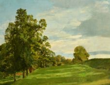 19th Century School, trees beside open parkland, oil on canvas, 23