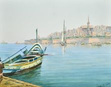 19th/20th Century Maltese School, A Maltese harbour scene, watercolour, indistinctly signed and