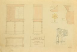 A collection of early 20th Century architectural drawings and watercolours of interiors, some signed