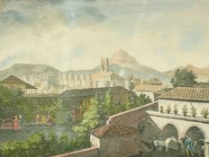 Four hand-coloured framed engravings of Athens, Greece, 6.75