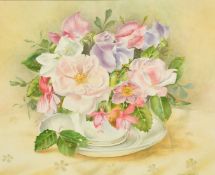 Filippa Whitford (20th Century) British, A still life of mixed flowers in a cup, watercolour,