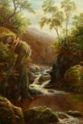 William Mellor (1851-1931) British, a view of a waterfall in North Wales, oil on canvas, signed