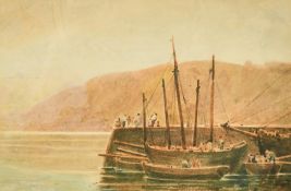Attributed to John Varley (1778-1842) The end of the Cobb, Lyme Regis, watercolour with scratching