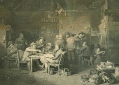 After David Wilkie, A 19th Century engraving of an interior scene with figures seated at a table and