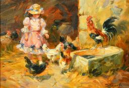 Tatyana Yenikeyeva (b.1968) Russian, 'In the Barn', oil on board, signed, 19cm x 27cm, 7.5