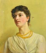 19th Century, a head and shoulders portrait of a young lady, oil on canvas, 22