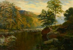 Wills Lander (circa 1889) A rocky river lined with trees, oil on canvas, signed and dated 1889, 19.