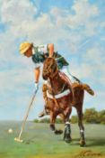 Maxim Sidorenko (b. 1972) Russian, a Polo player in full flight, oil on board, signed, 35cm x