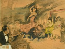 Pieter Van Der Hem (1885-1961) Dutch, a Spanish dancer performing in a bar, charcoal and
