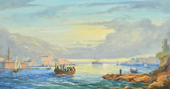 G. Gianni (19th/20th Century) Malta, figures on a boat in a Maltese harbour, watercolour, signed, 9