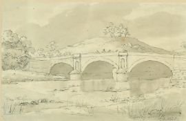 Thomas Peploe Wood (1817-1845) Wolseley Bridge, Stafford, grey wash with pen and ink, label verso