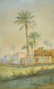 G. Pinotti, 19th Century, Houses with Palm trees, watercolour, 16.25
