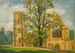 Hugh Boycott Brown (1909-1990) British, a view of an Abbey in ruins, oil on board, signed with