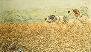 Leon Danchin, colour etching of Pointer dogs, signed in pencil, 13.5