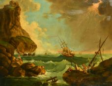 Circle of Vernet, 18th Century, figures rescued from a shipwreck, oil on canvas, with wax seal and