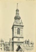 Hubert Williams (1905-1989) British, an ink drawing of All Hallows, Barking by the Tower, 16