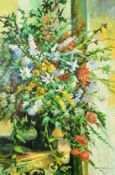 John Clayton (20th Century), a still life of mixed flowers, oil on canvas, signed, 36