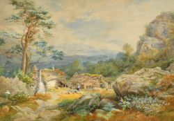 Thomas Pritchard, 'A Scottish Croft', watercolour, signed and dated 1866, trade label verso, David