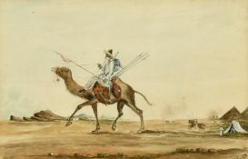 John Silvester Blunt (1874-1943) A man riding a camel, watercolour, indistinctly signed, 6