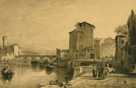 Charles Oliver Murray (1842-1923) British, The Port of Leghorn, a port scene with multiple figures