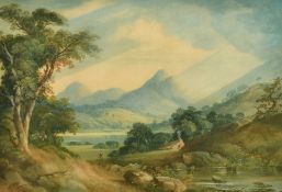 John Laporte (1761-1839) A pair of landscapes, a cottage with figures and cattle outside, and an