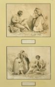 Pecheur Napolitan and Pecheur Venitien, a pair of engravings mounted in the same frame, each 6.5