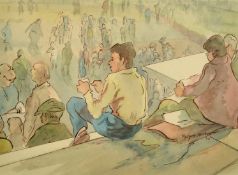Marjorie Heather (1904-1989) British, figures reading on the steps of a building, watercolour,