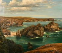 20th Century, A rocky coastal scene with seagulls, oil on canvas, 20