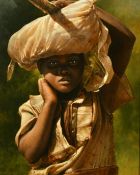 Michael Jackson (b.1961) The Potato carrier, oil on board, signed and inscribed verso, dated 2000,